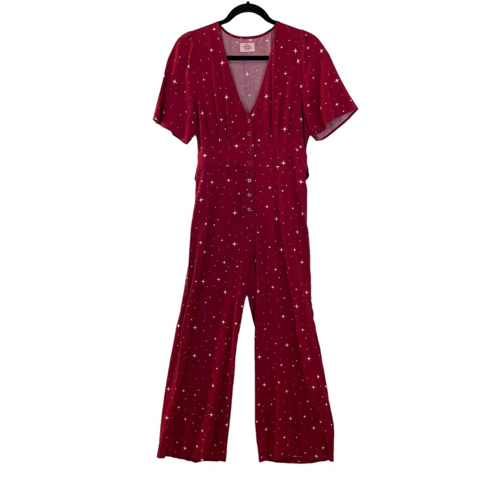 Marine Layer Jumpsuit Women's Medium V-Neck Button Front Straight Leg Belted